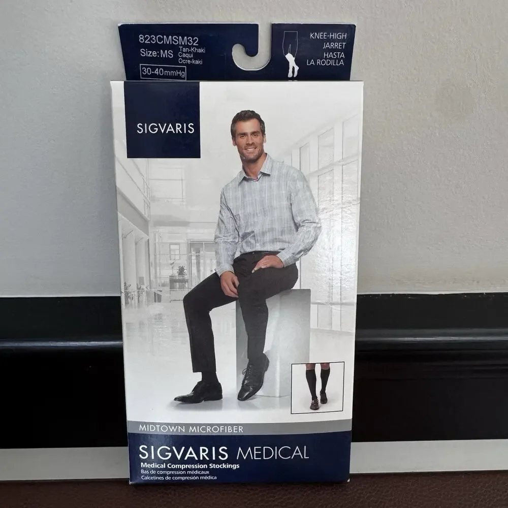 Sigvaris Midtown Microfiber Compression Stockings MS 30-40 MmHg Knee Tan/Khaki